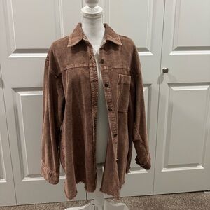 Brown Corduroy Women's Jacket Shirt large,has factory frayed hem.